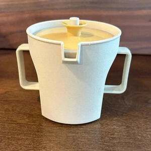 Vintage Tupperware Cream Container Push Button Seal Lid #1415-1 Almond Beige